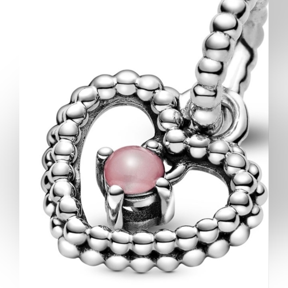 Pandora October Petal Pink Heart Dangle Sterling Silver Charm - Picture 4 of 7